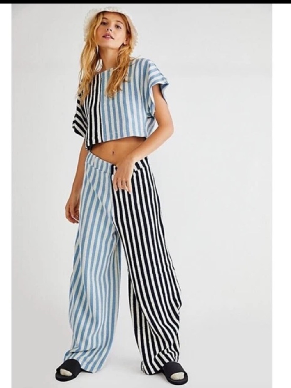 Free People Two-Tone changing tides set Stripe Wide Leg Pants - Blue/navy